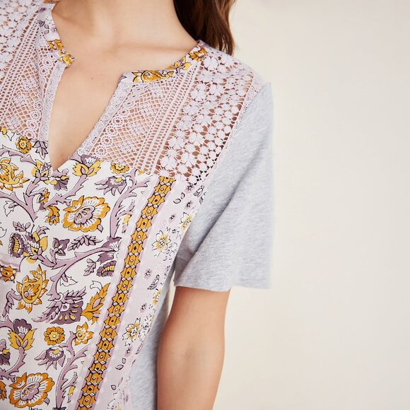 Anthropologie Tiny Samra Lace Top in Purple Motif - sz XS Petite - Picture 3 of 4